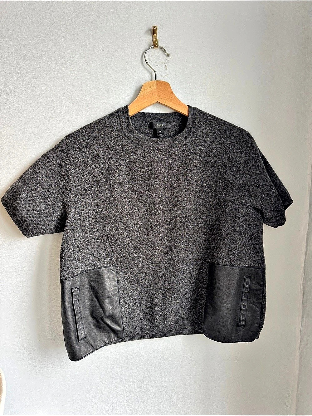 J.Crew Merino Wool Leather Pocket Short Sleeve Sweater Medium